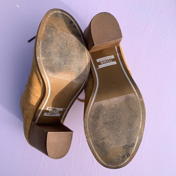 TOMS lantana light brown camel bootie suede boots size 8 ankle heels tie front - Picture 6 of 8